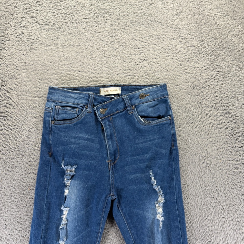 Most Wanted Jeans Women 11 Blue Cotton Denim Skinny Crossover Distressed Stretch - Picture 2 of 10